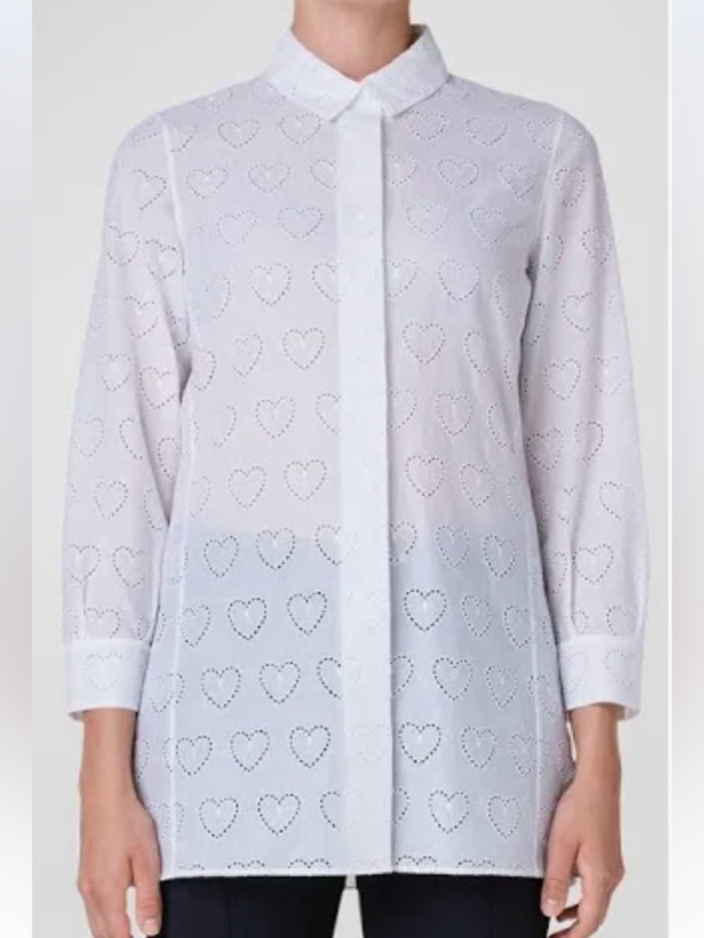 AKRIS Cotton Eyelet Heart Blouse Shirt in White US 6